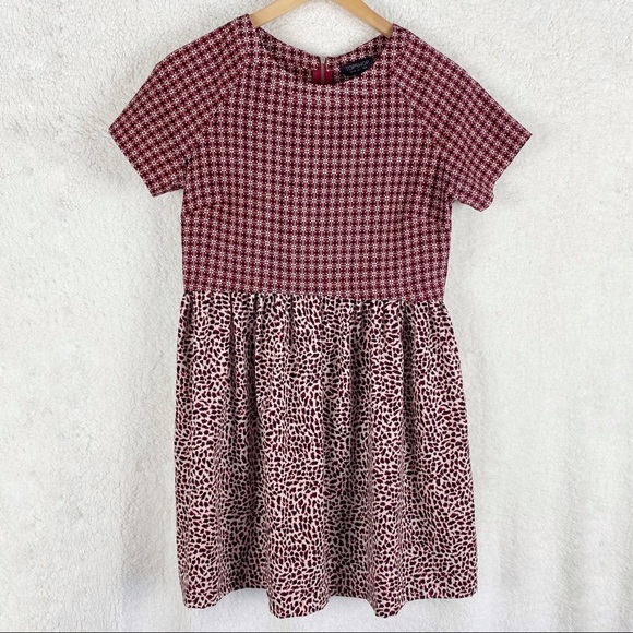 TOPSHOP Short-Sleeve Mini Dress Red / White / Blk - Picture 1 of 8